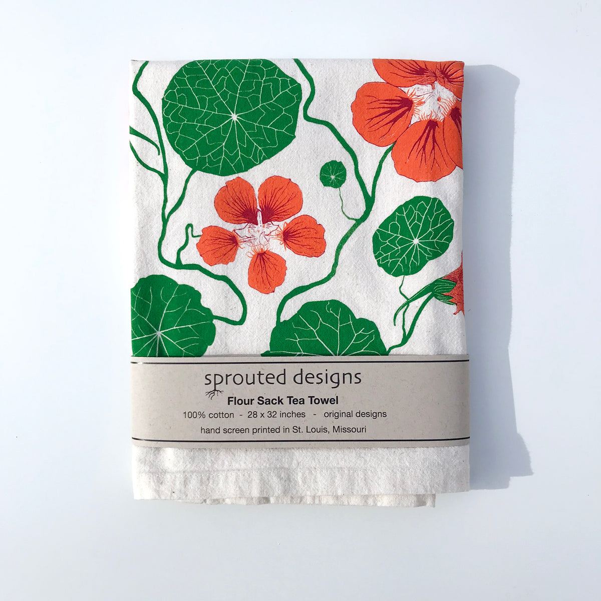 Tea towel  PilgrimWaters Leaves design 100% flour sack, an ideal