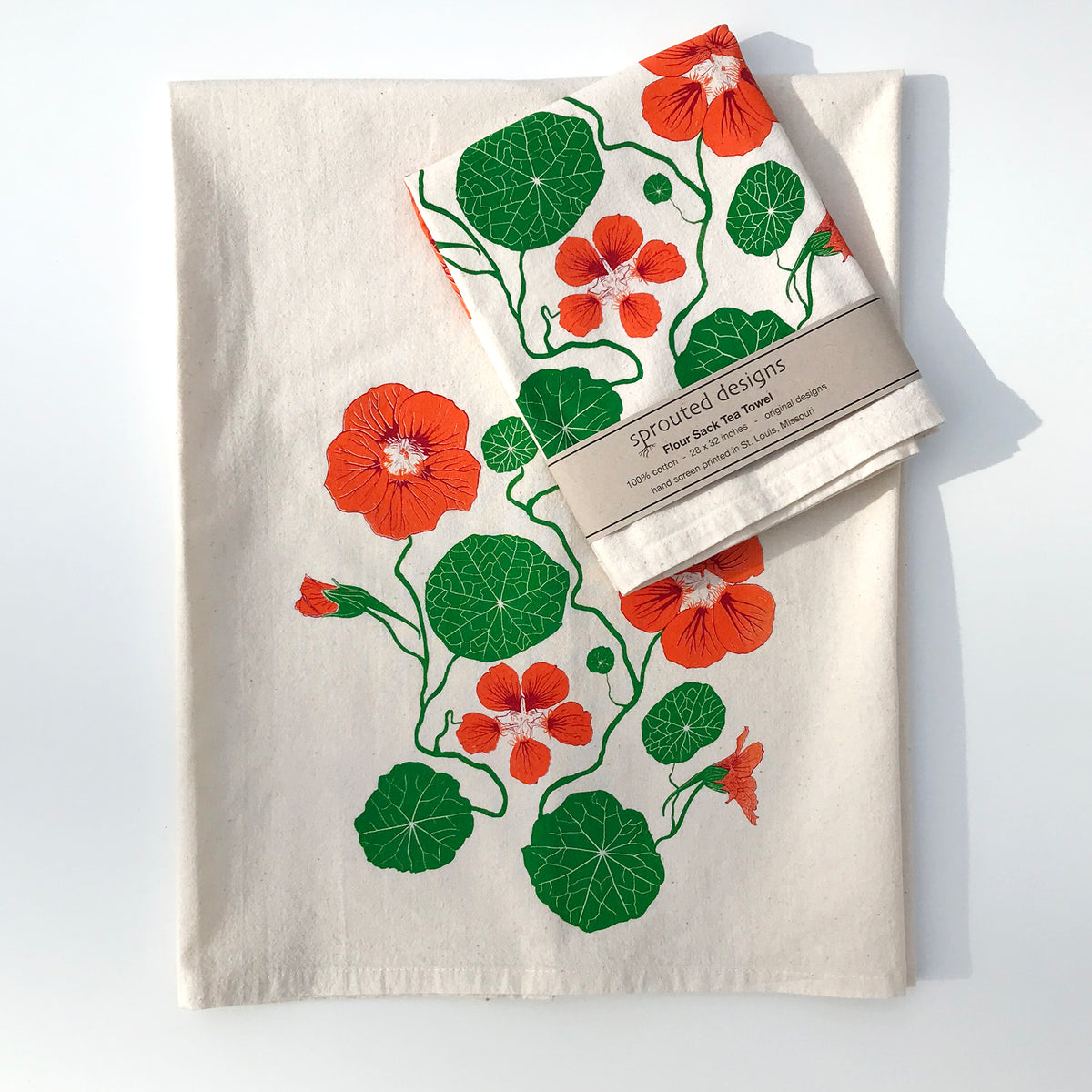 Tea towel  PilgrimWaters Leaves design 100% flour sack, an ideal