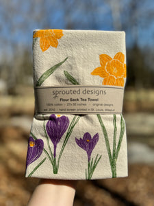 Daffodil and Crocus Flour Sack Towel - center printed