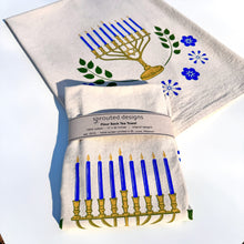 Load image into Gallery viewer, Menorah tea towel for hannakah