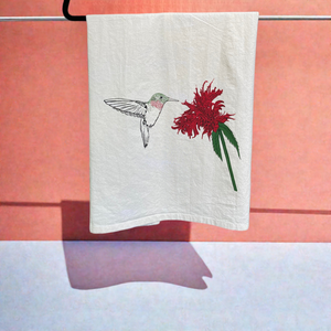 Hummingbird and Bee Balm Flour Sack Towel - center printed