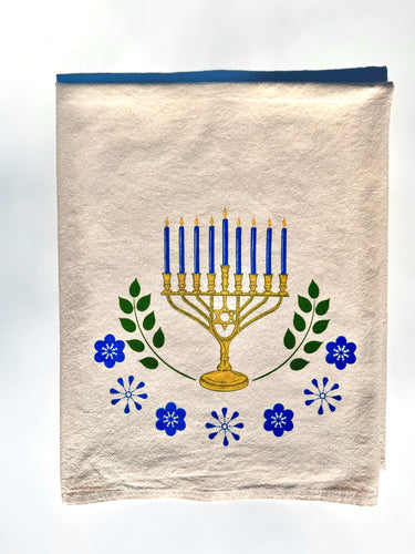 Menoarh and Flowers on Flour sack tea towel 