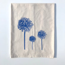 Load image into Gallery viewer, Blue Allium Flowers Flour Sack Towel - center printed