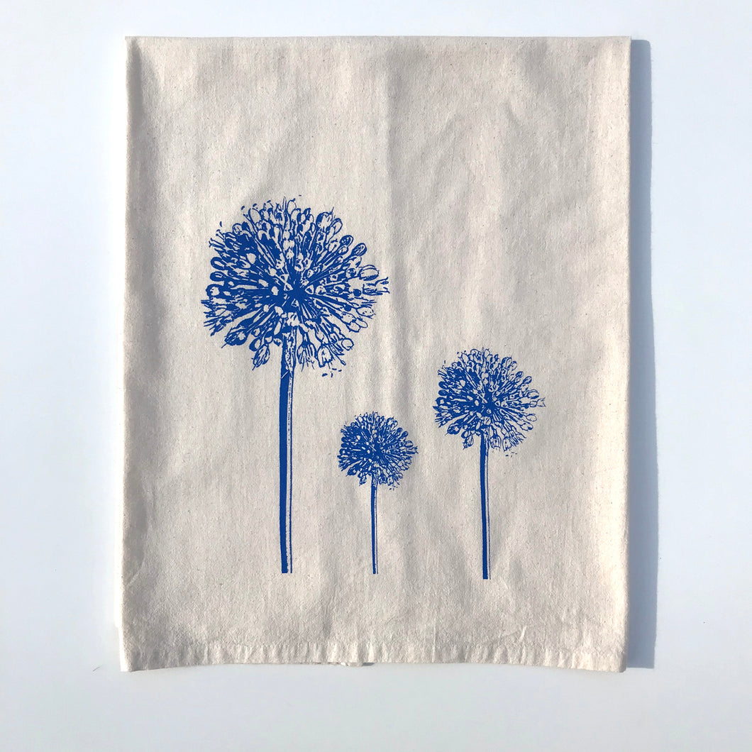 Blue Allium Flowers Flour Sack Towel - center printed