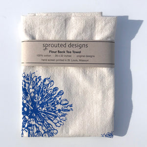 Blue Allium Flowers Flour Sack Towel - center printed