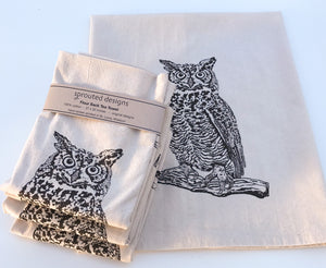 Owl Flour Sack Towel - center printed