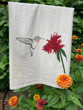 Load image into Gallery viewer, Hummingbird and Bee Balm Flour Sack Towel - center printed