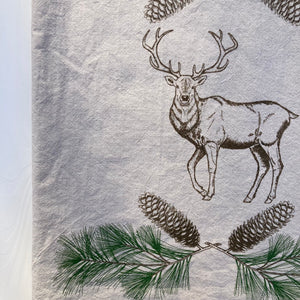 Holiday Reindeer and Pine Cone Flour Sack Towel
