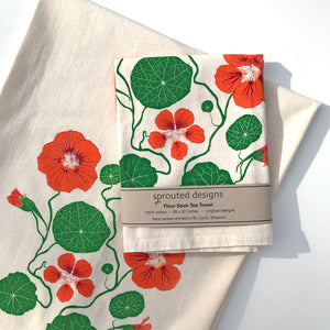Nasturtium Flowers Flour Sack Towel - center printed