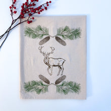 Load image into Gallery viewer, Holiday Reindeer and Pine Cone Flour Sack Towel