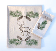 Load image into Gallery viewer, Holiday Reindeer and Pine Cone Flour Sack Towel