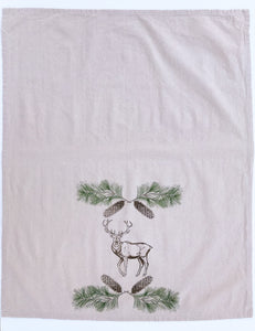 Holiday Reindeer and Pine Cone Flour Sack Towel